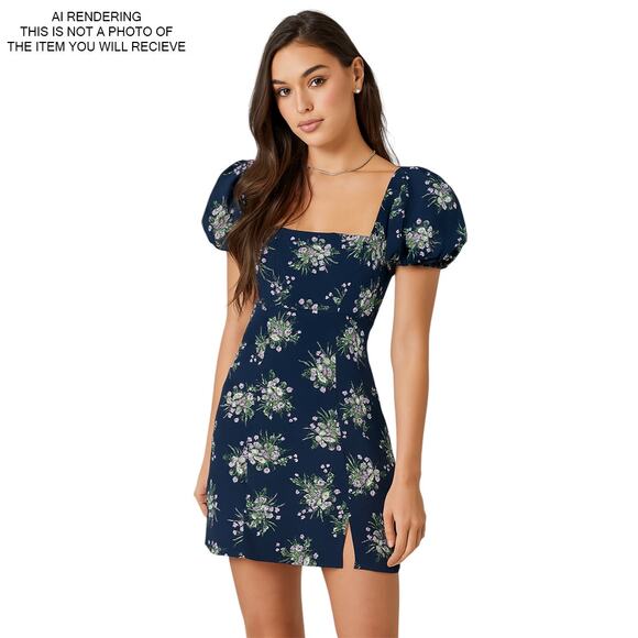 NWT Trixxi Dress Floral Mini Cottage Coquette Puff Sleeve Romantic Blue Medium - Picture 7 of 7
